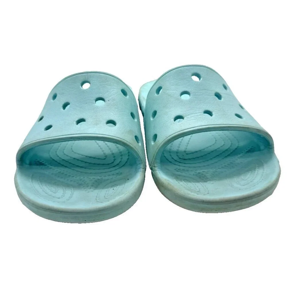 Crocs Aqua Blue Iconic Comfort Slides Sz M 10 W 12 Unisex Slip On Sandals Shoes